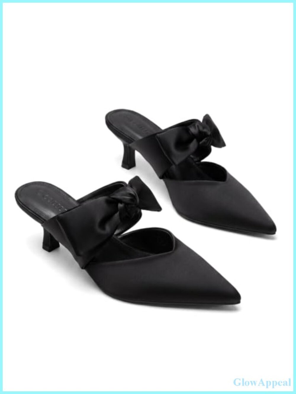 Satin Bow Kitten Heel Mules Pointed Toe Slip On Dress Shoes